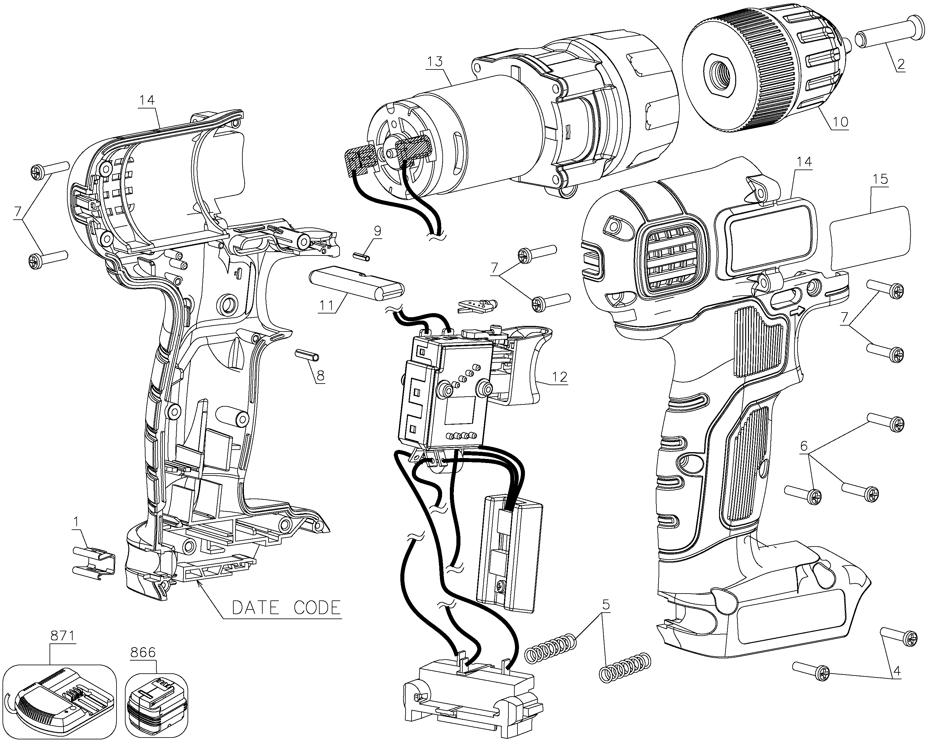 Default Diagram and Parts List for LD116-AR Type 1 Black and Decker Boring Machine